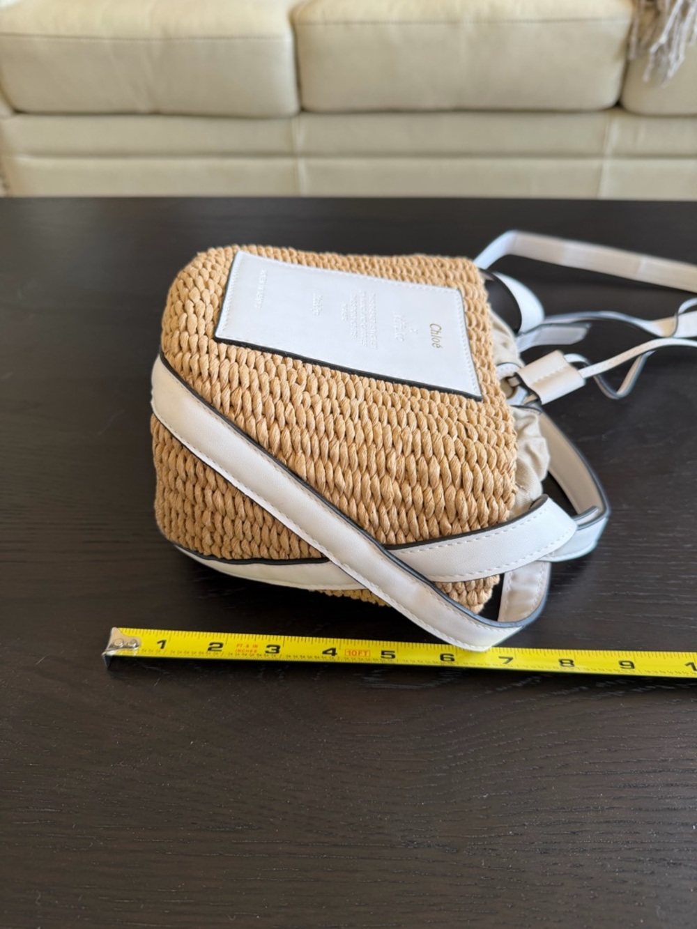Straw Drawstring Crossbody Bag in Natural/White - Picture 6 of 6